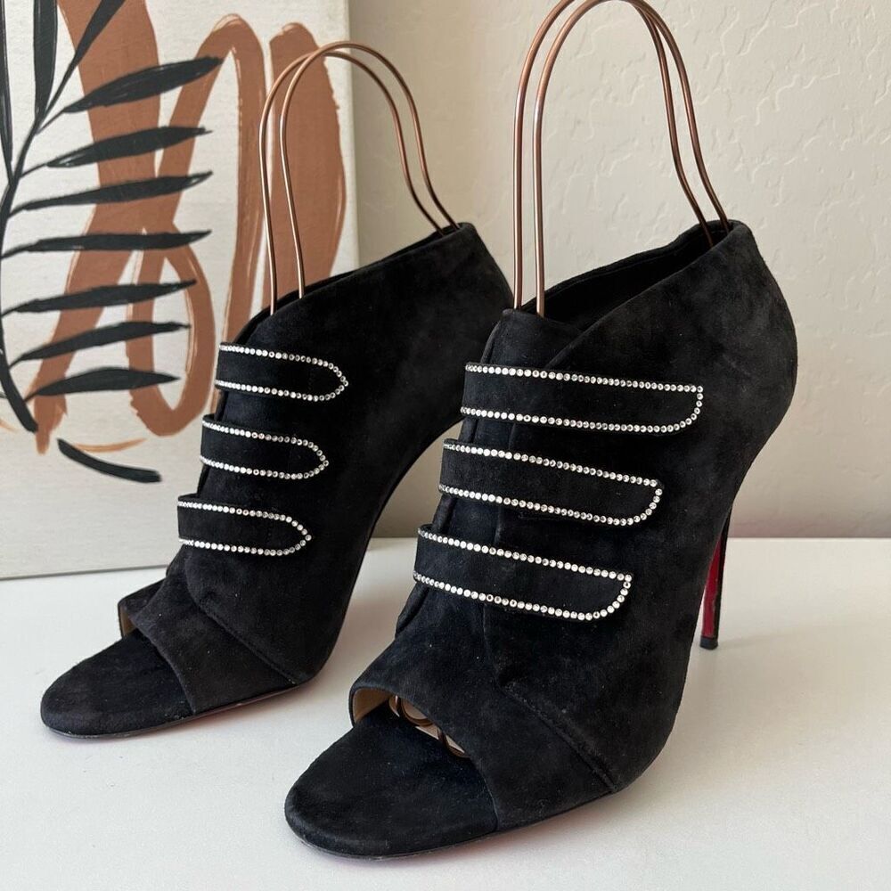 Christian Louboutin Heels Triplica Strass 100 Suede Booties Black‎ Size EU 40